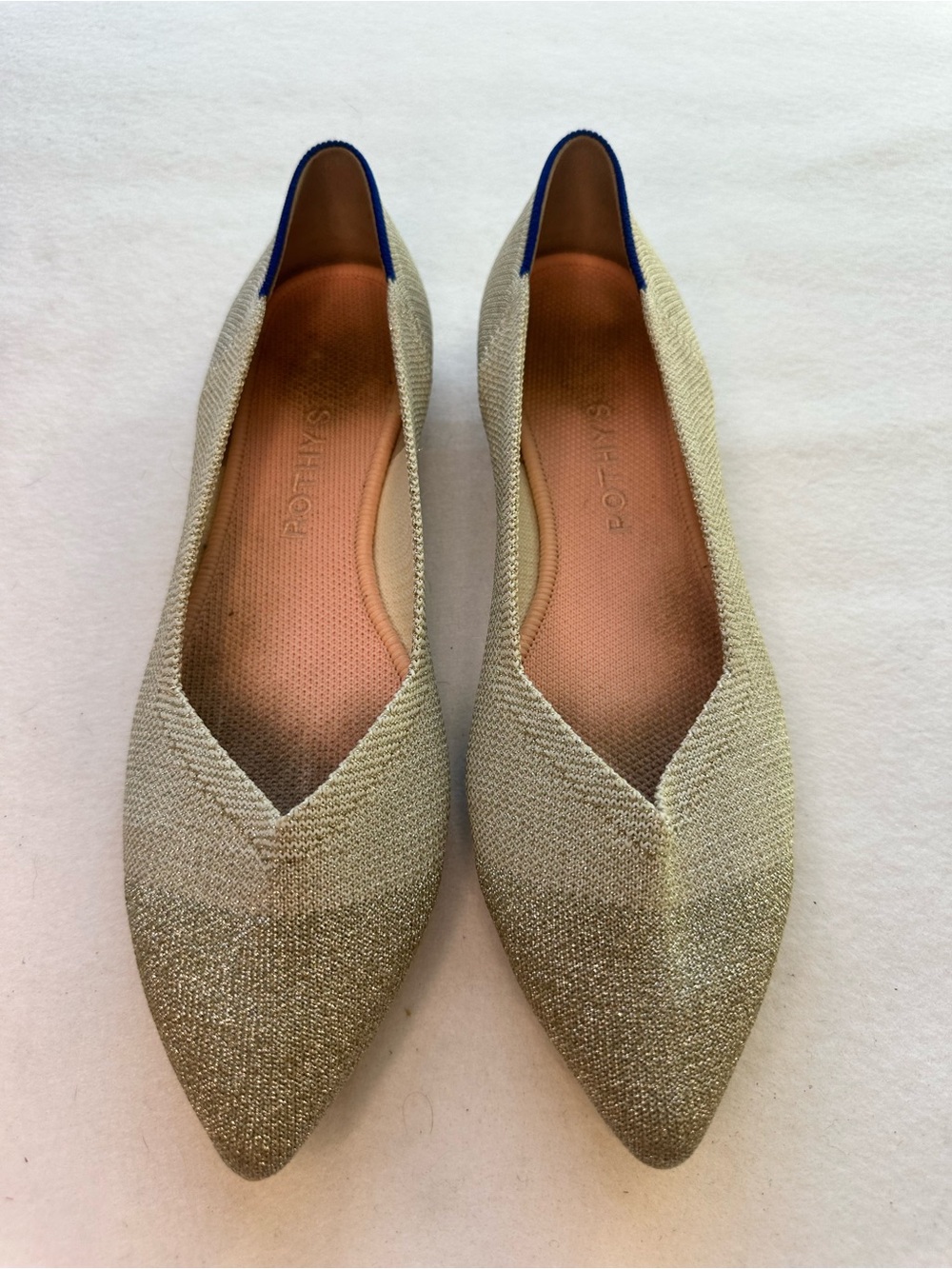 Rothy’s The Point Metallic Gold Shimmer Washable Knit Pointed Flats